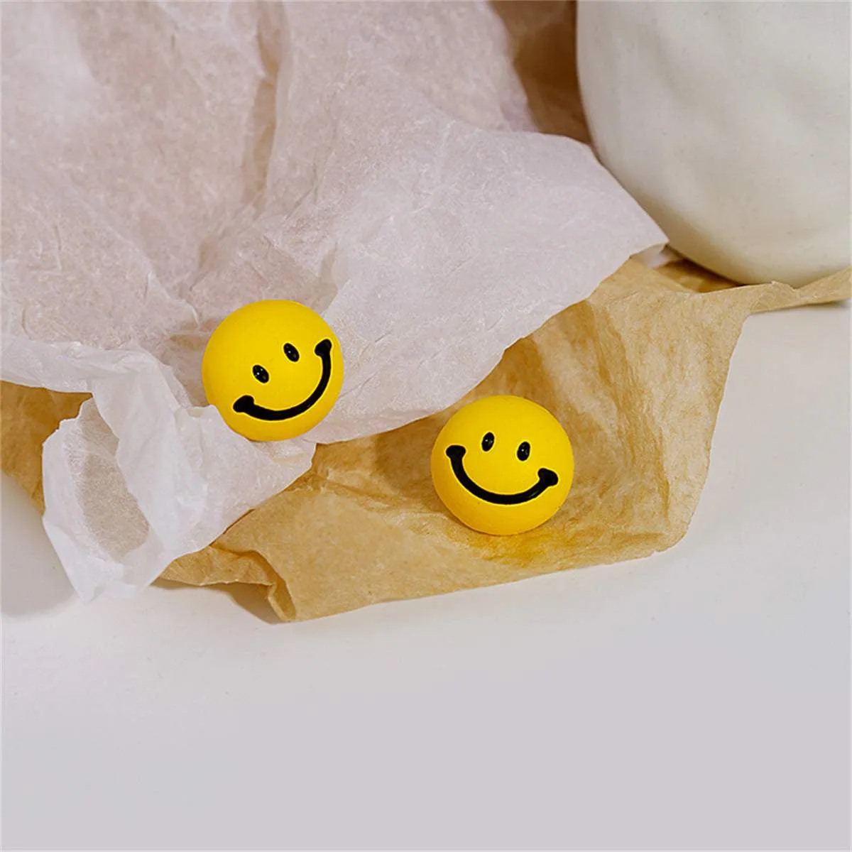 Yellow Enamel & Silvertone Smiley Stud Earrings sold by Zulily