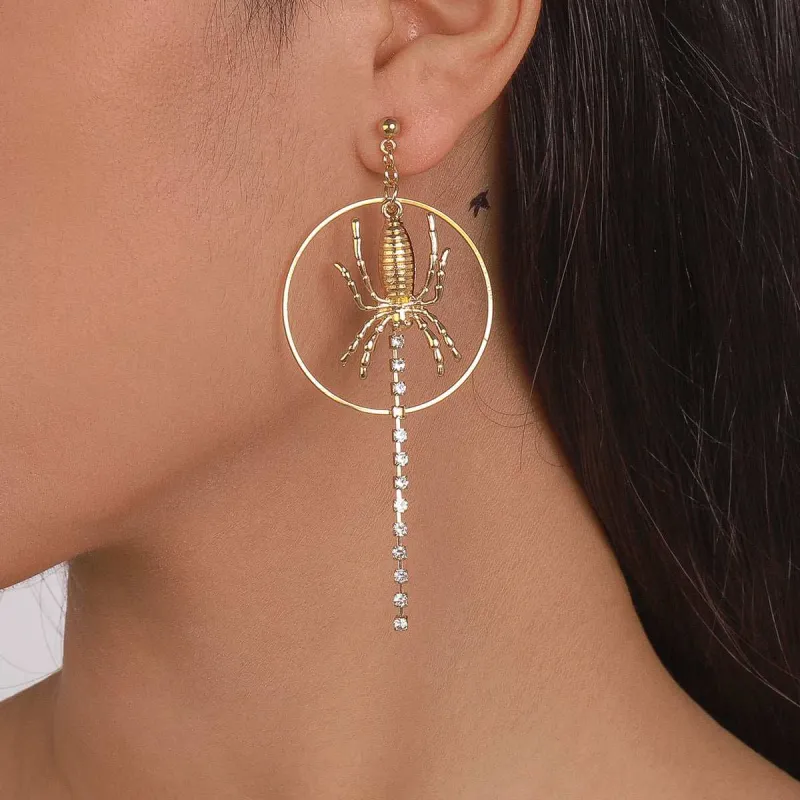 Cubic Zirconia & Goldtone Spider Circle Drop Earring made by Zulily