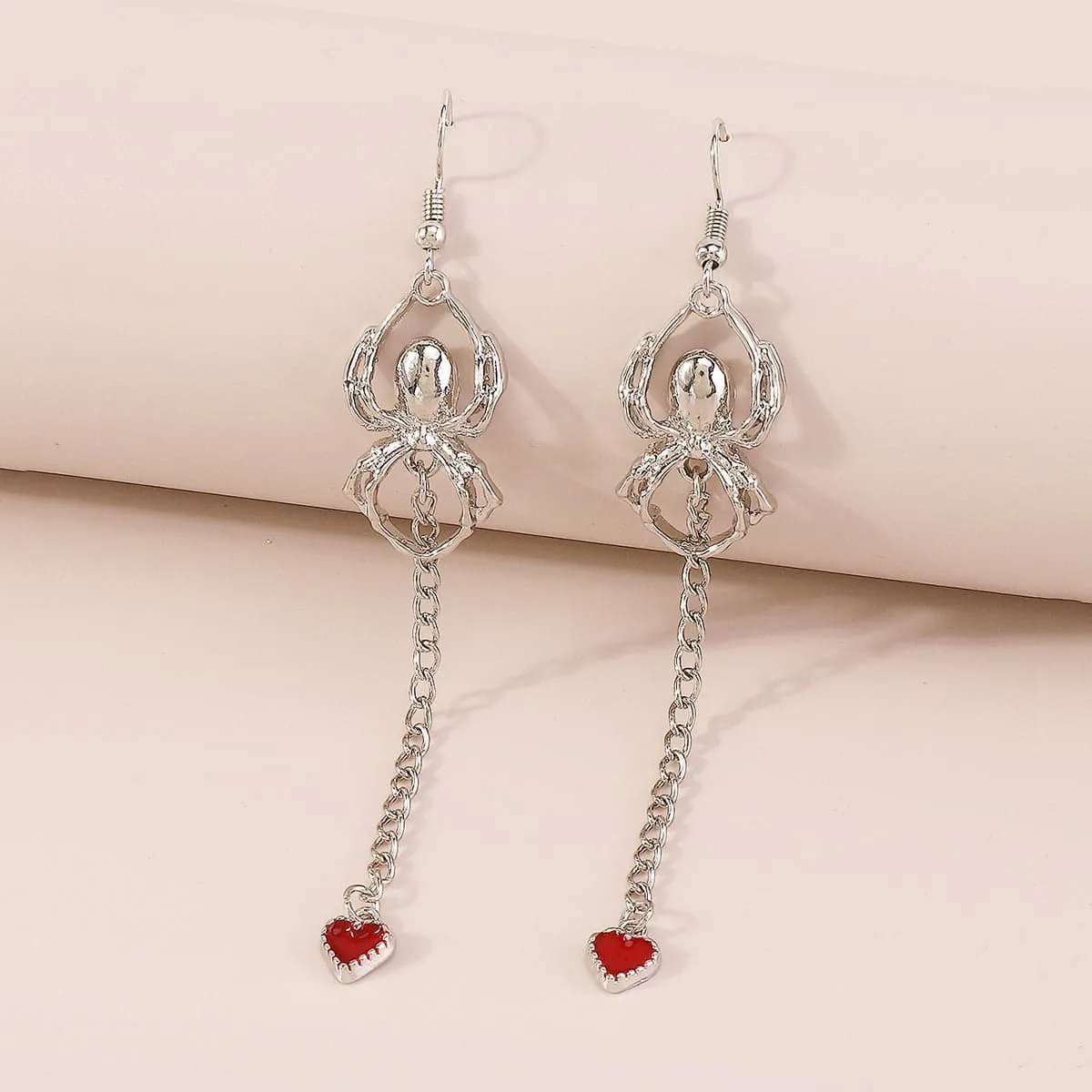 Red Enamel & Silvertone Spider Heart Drop Earring sold by Zulily product image thumbnail 2