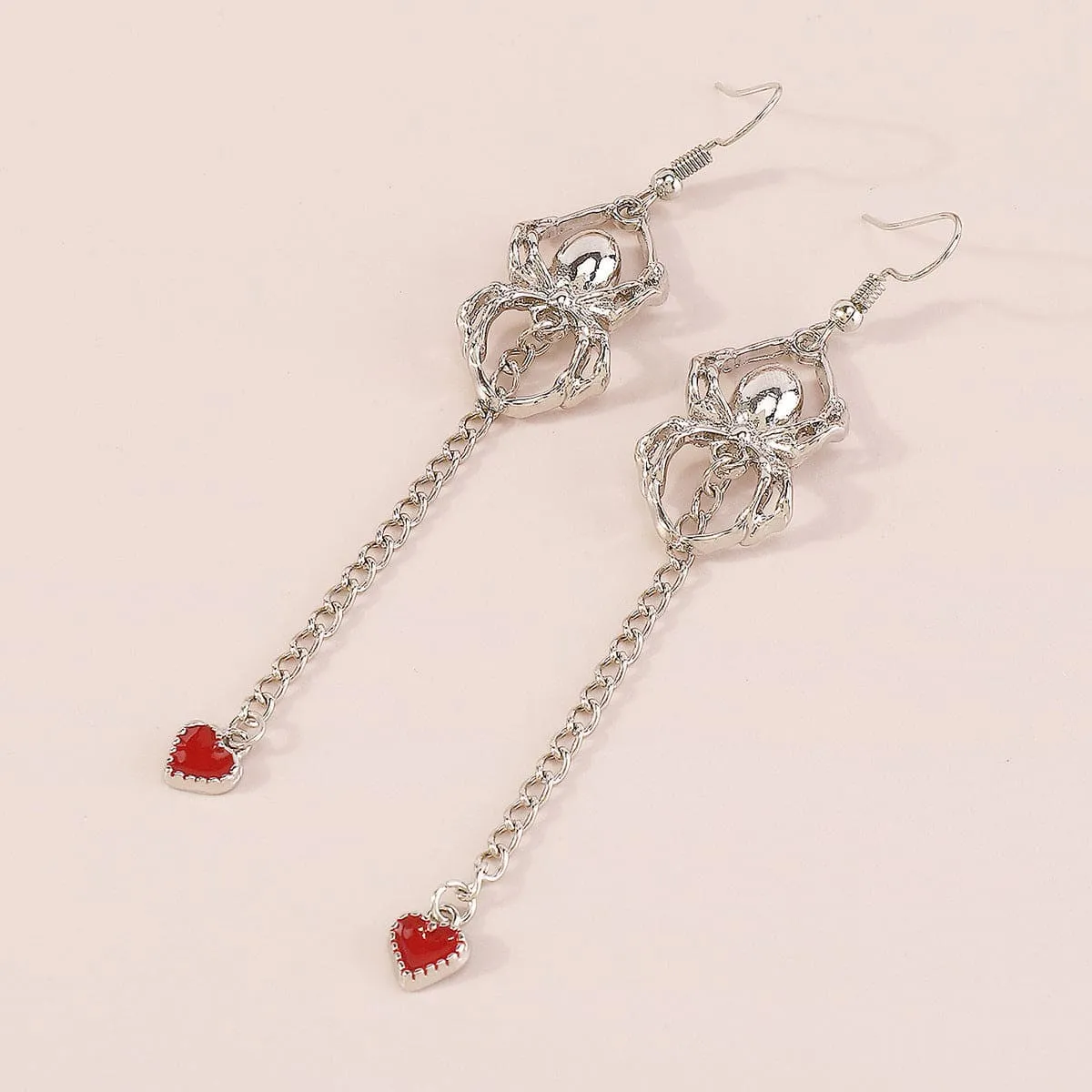 Red Enamel & Silvertone Spider Heart Drop Earring sold by Zulily product image thumbnail 3