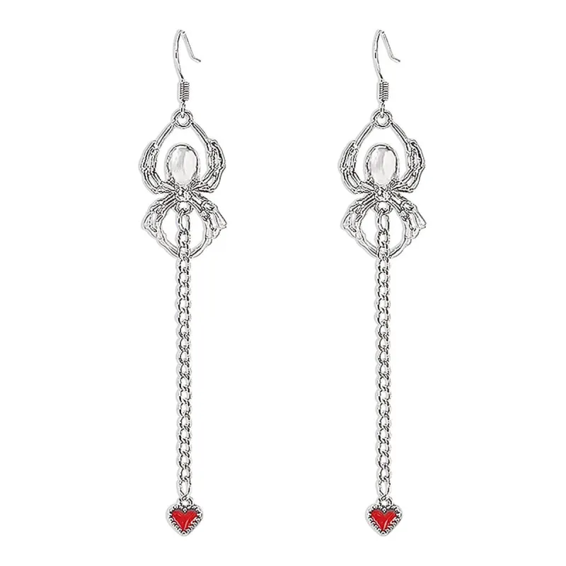 Red Enamel & Silvertone Spider Heart Drop Earring made by Zulily