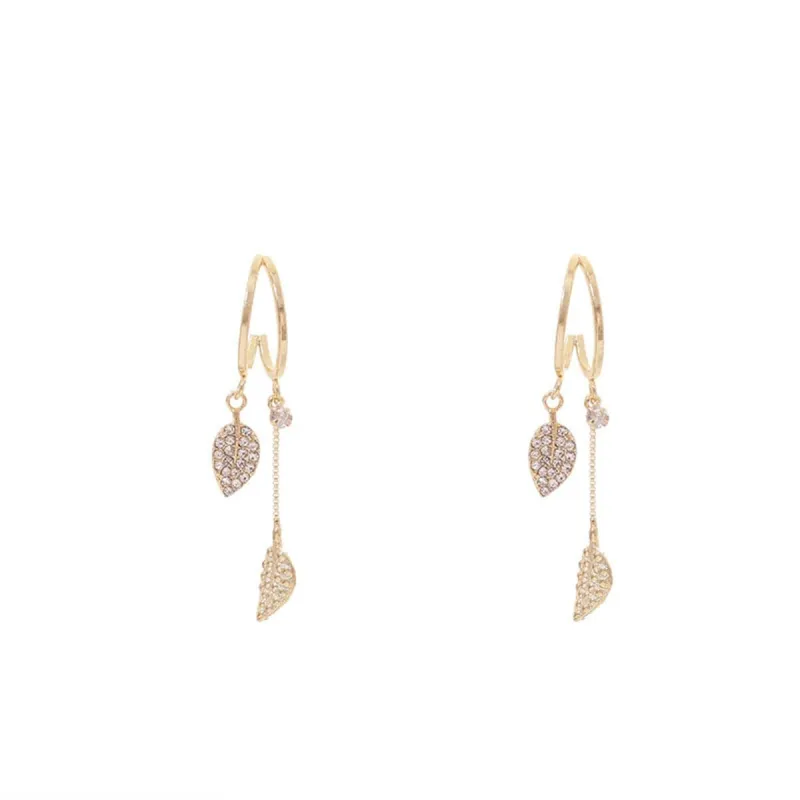 Cubic Zirconia & Goldtone Leaves Huggie Earrings made by Zulily