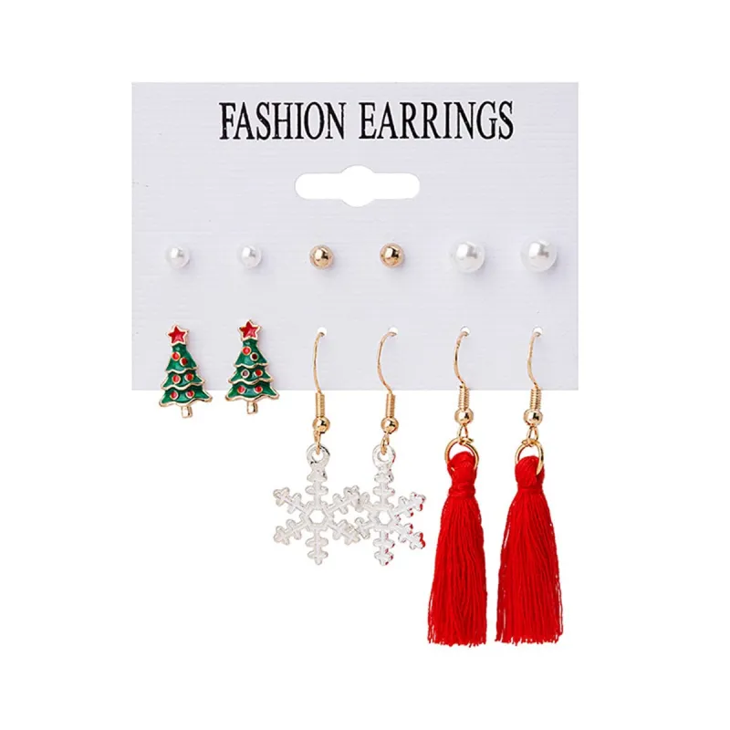 Pearl & Red Christmas Tree Snowflake Tassel Stud & Drop Earrings Set made by Zulily