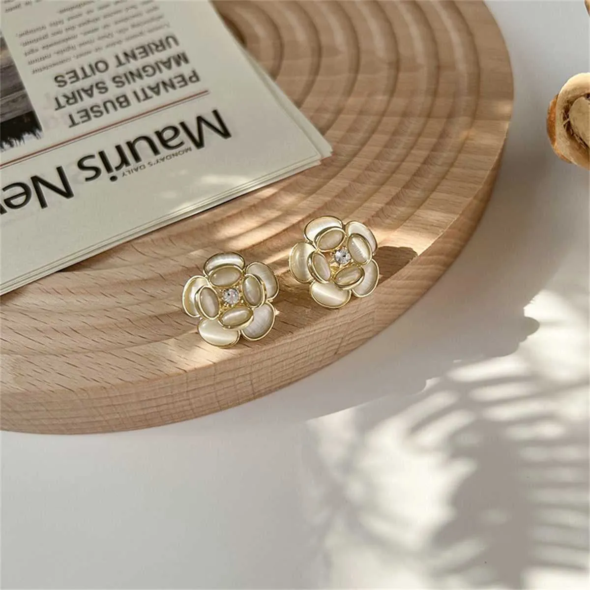 Cats Eye & Cubic Zirconia Flower Stud Earrings sold by Zulily product image thumbnail 4