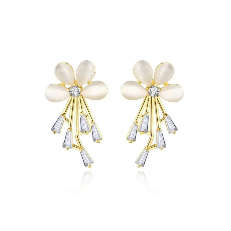 Cats Eye & Cubic Zirconia Flower Stud Earrings made by Zulily