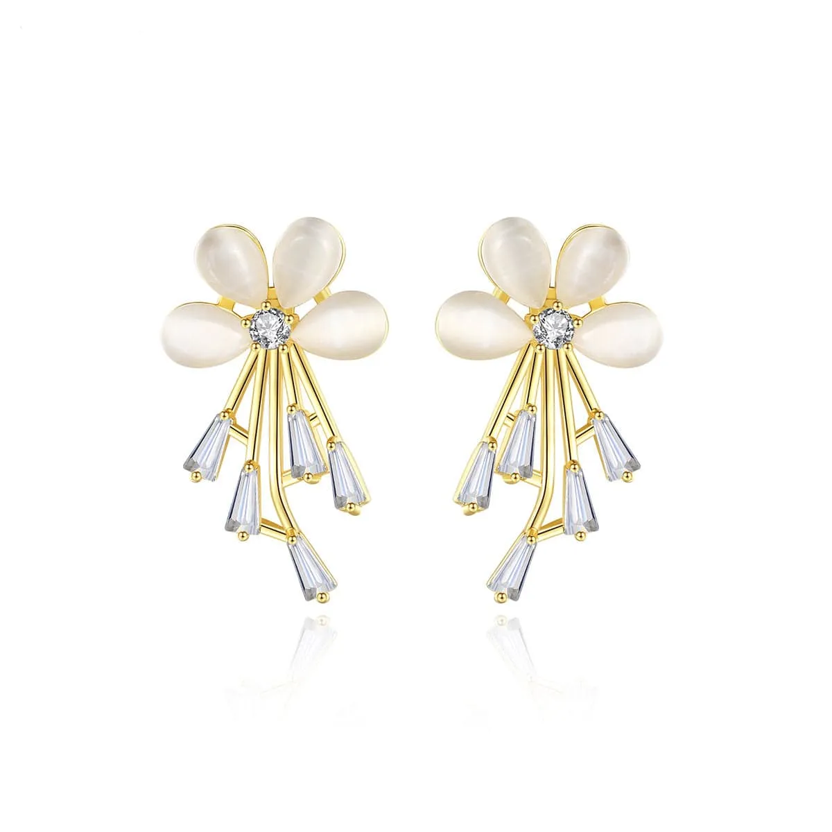 Cats Eye & Cubic Zirconia Flower Stud Earrings sold by Zulily