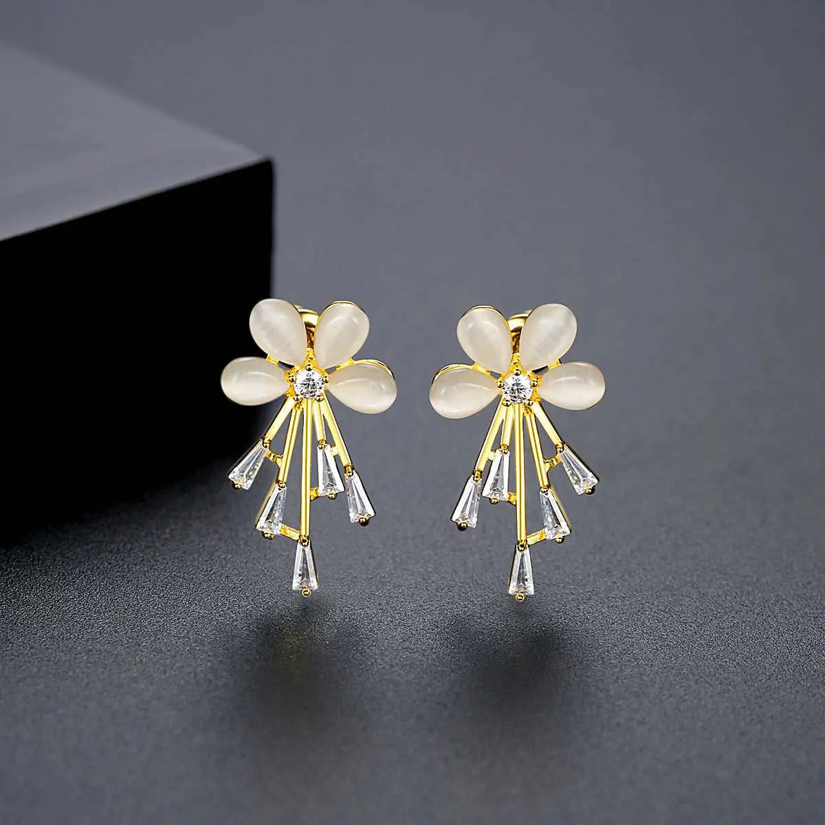 Cats Eye & Cubic Zirconia Flower Stud Earrings sold by Zulily product image thumbnail 2
