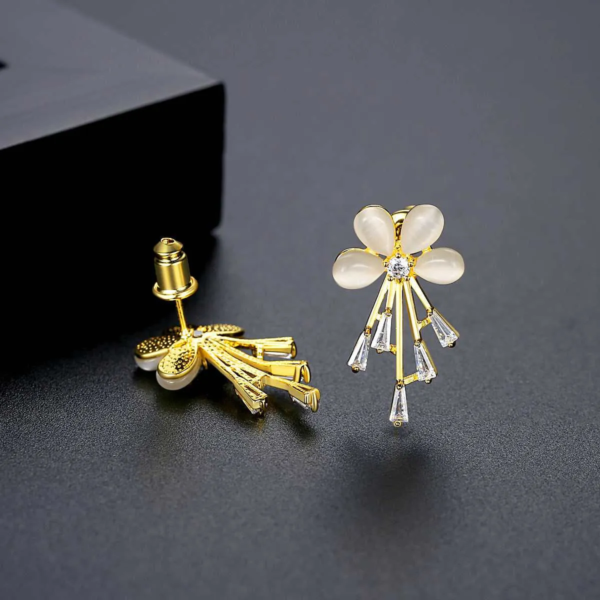 Cats Eye & Cubic Zirconia Flower Stud Earrings sold by Zulily product image thumbnail 3