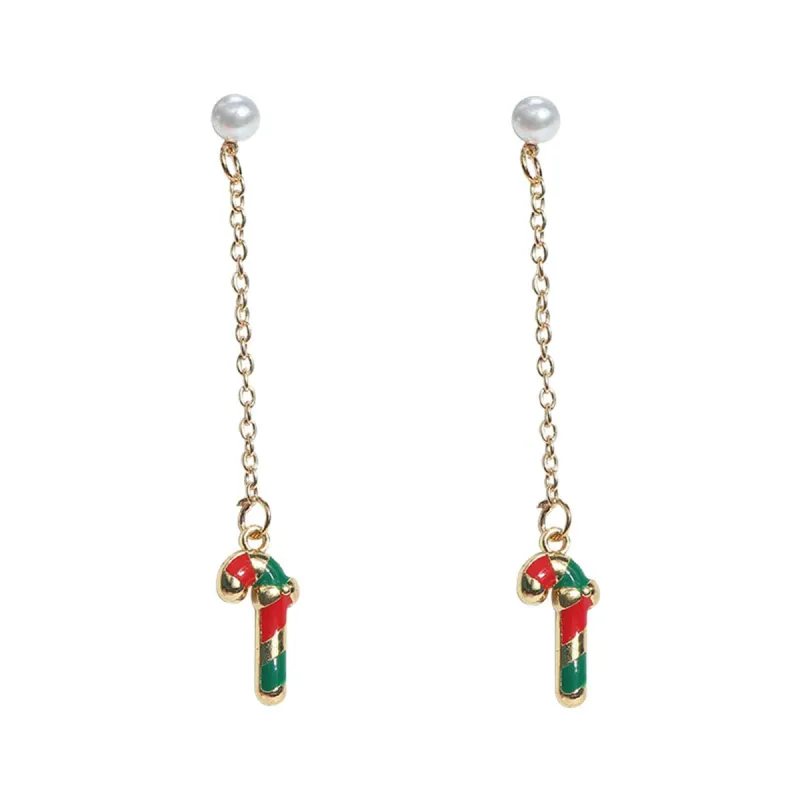 Pearl & Enamel Goldtone Candy Cane Drop Earrings made by Zulily