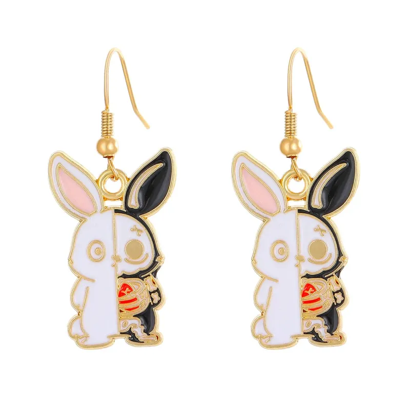 White Enamel & Goldtone Rabbit Drop Earrings made by Zulily