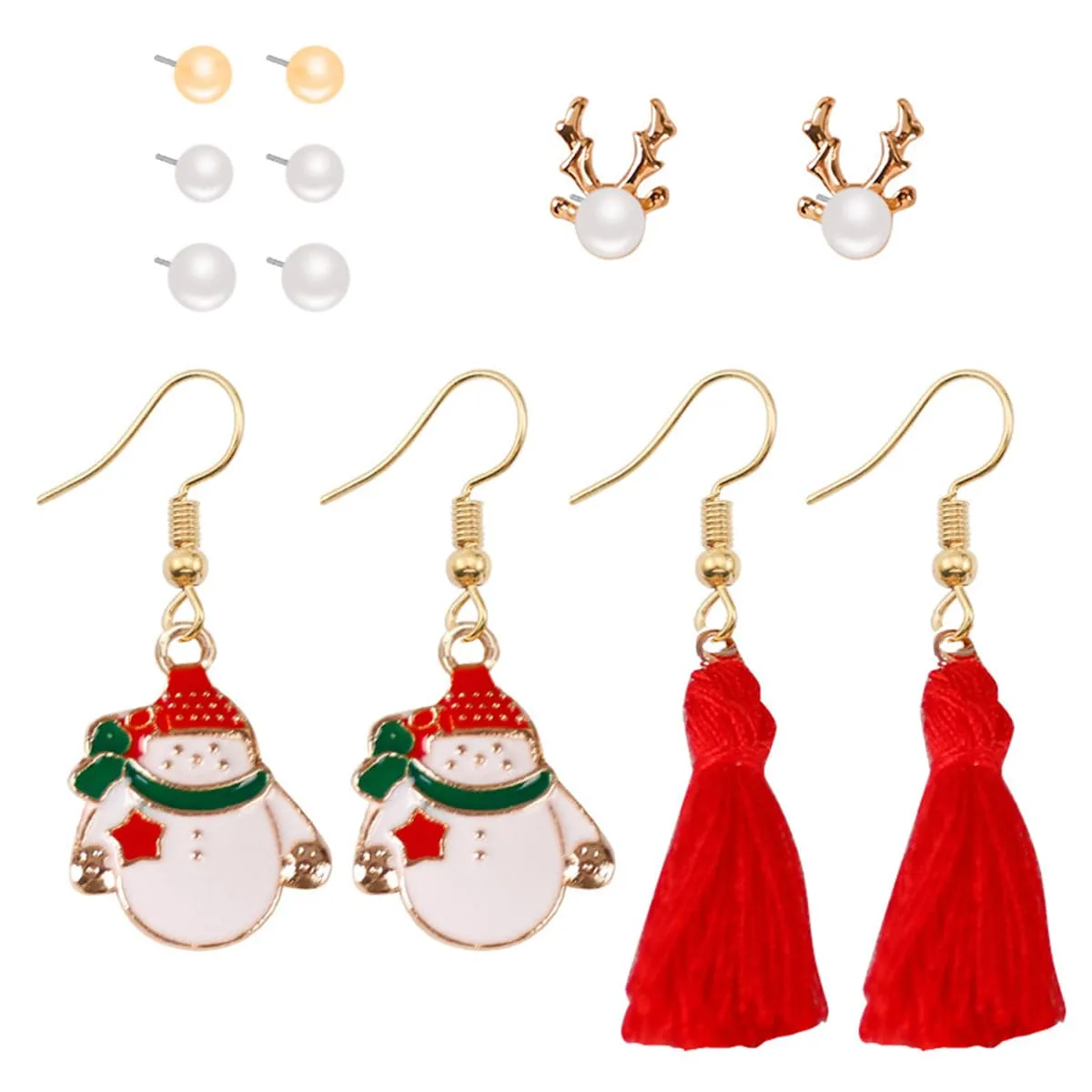 Pearl & Red Reindeer Snowman Tassel Stud & Drop Earrings Set sold by Zulily product image thumbnail 3