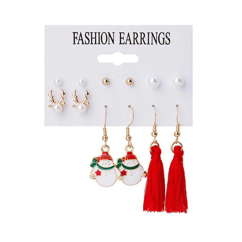 Pearl & Red Reindeer Snowman Tassel Stud & Drop Earrings Set made by Zulily