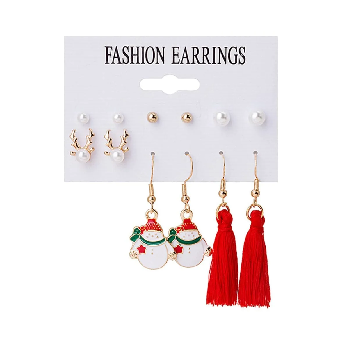 Pearl & Red Reindeer Snowman Tassel Stud & Drop Earrings Set sold by Zulily