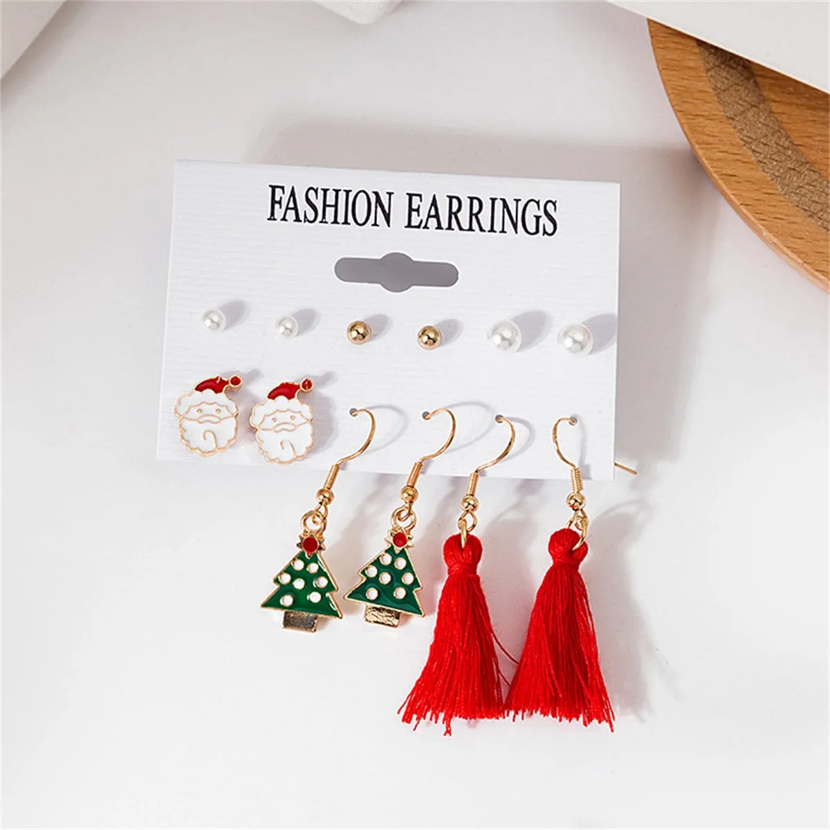 Pearl & Red Christmas Tree Santa Tassel Stud & Drop Earrings Set sold by Zulily product image thumbnail 2