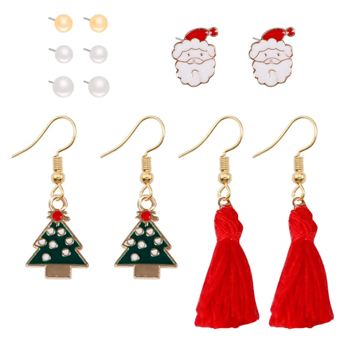 Pearl & Red Christmas Tree Santa Tassel Stud & Drop Earrings Set sold by Zulily product image thumbnail 3