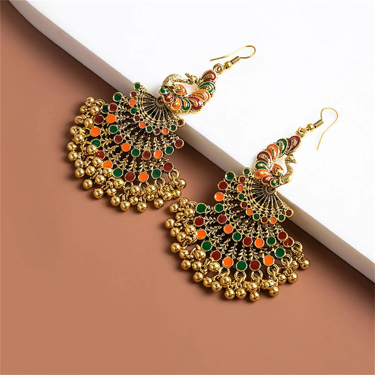 Brown Enamel & Goldtone Peacock Bead Tassel Drop Earrings sold by Zulily product image thumbnail 3