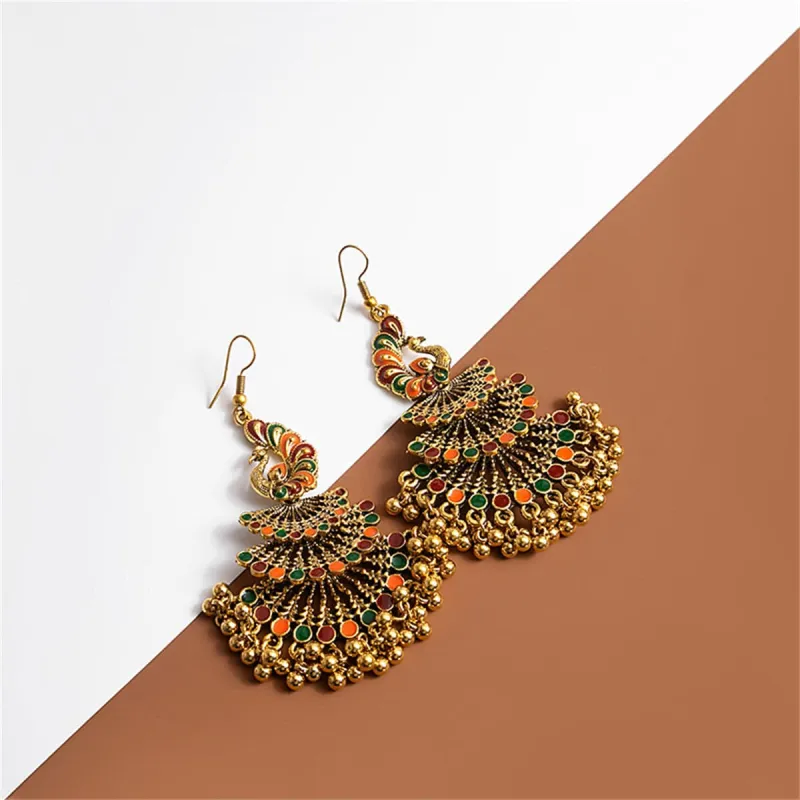 Brown Enamel & Goldtone Peacock Bead Tassel Drop Earrings made by Zulily