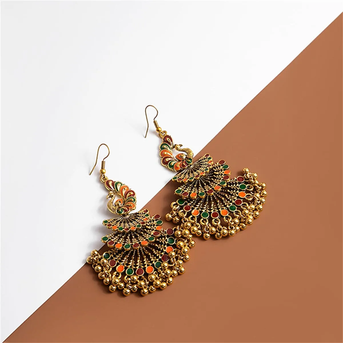 Brown Enamel & Goldtone Peacock Bead Tassel Drop Earrings sold by Zulily