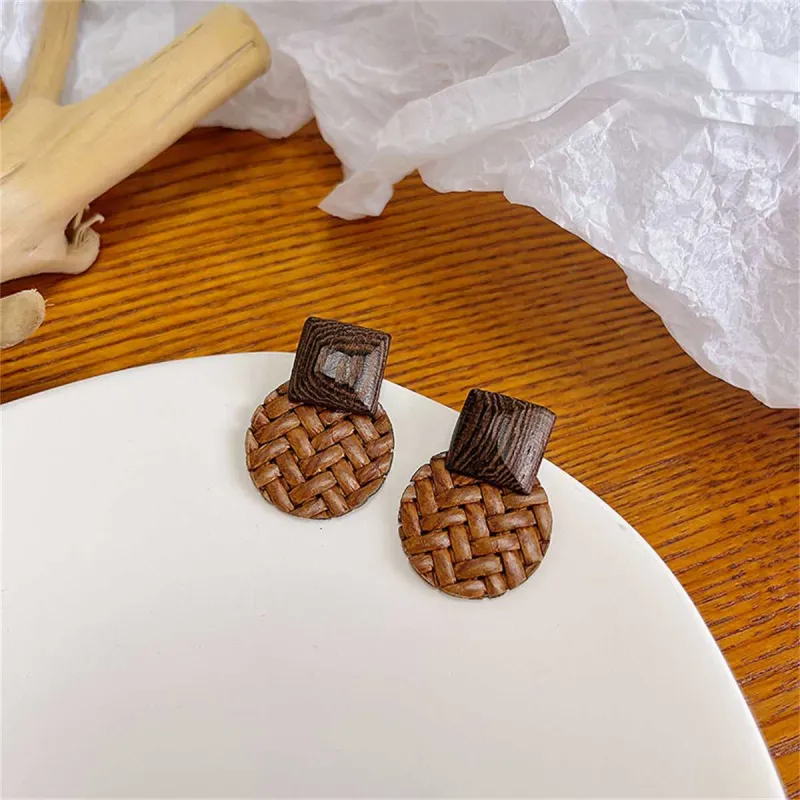 Coffee Rattan & Wood Round Drop Earrings made by Zulily