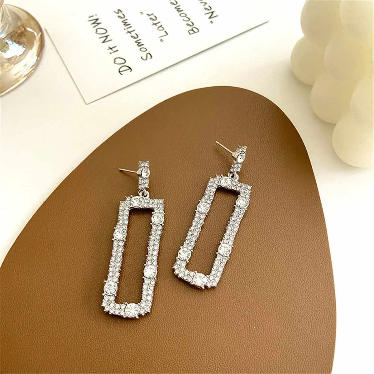 Cubic Zirconia & Silvertone Open Rectangle Drop Earrings sold by Zulily product image thumbnail 2