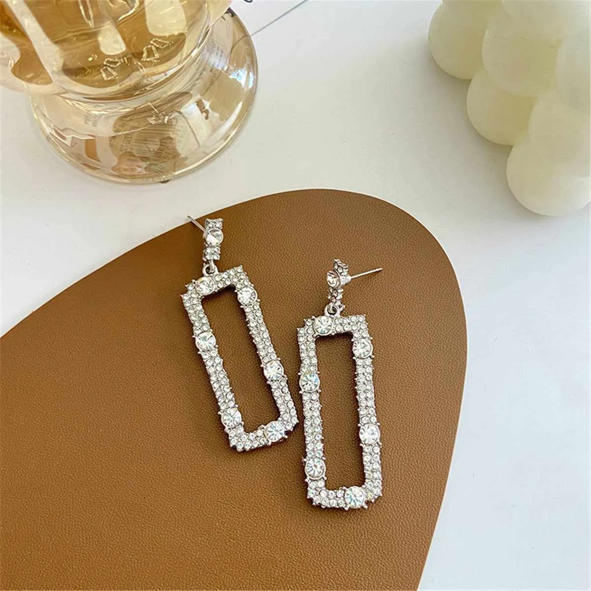 Cubic Zirconia & Silvertone Open Rectangle Drop Earrings sold by Zulily product image thumbnail 3