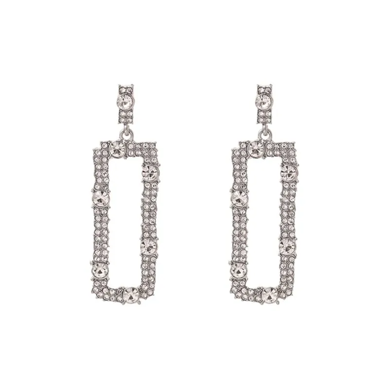 Cubic Zirconia & Silvertone Open Rectangle Drop Earrings made by Zulily