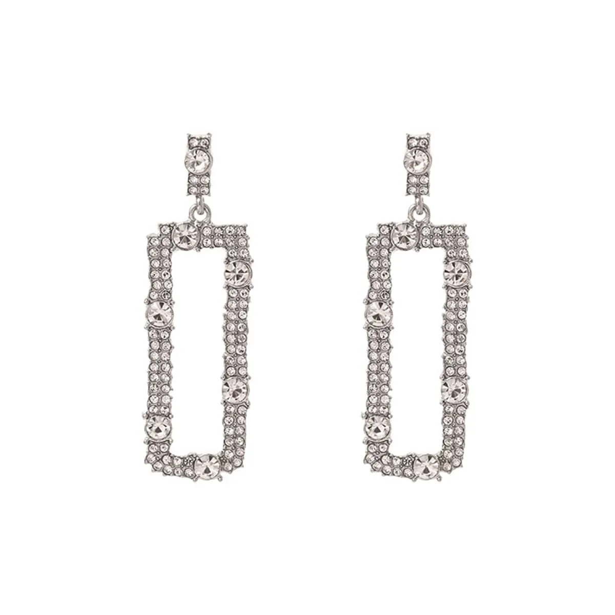 Cubic Zirconia & Silvertone Open Rectangle Drop Earrings sold by Zulily