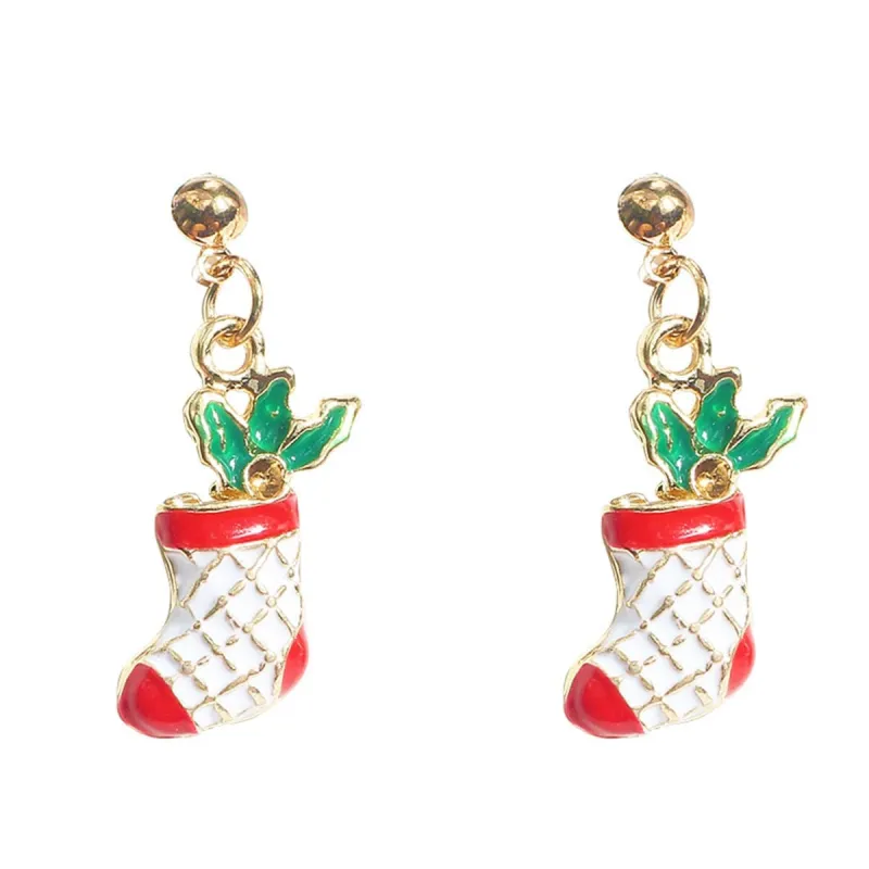 Red & White Enamel 18K Gold-Plaetd Holly Stockings Drop Earrings made by Zulily