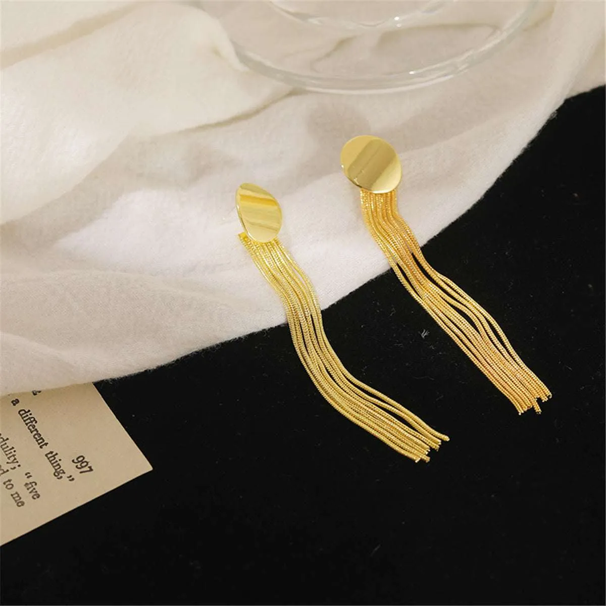 Goldtone Oval Tassel Drop Earrings sold by Zulily product image thumbnail 2