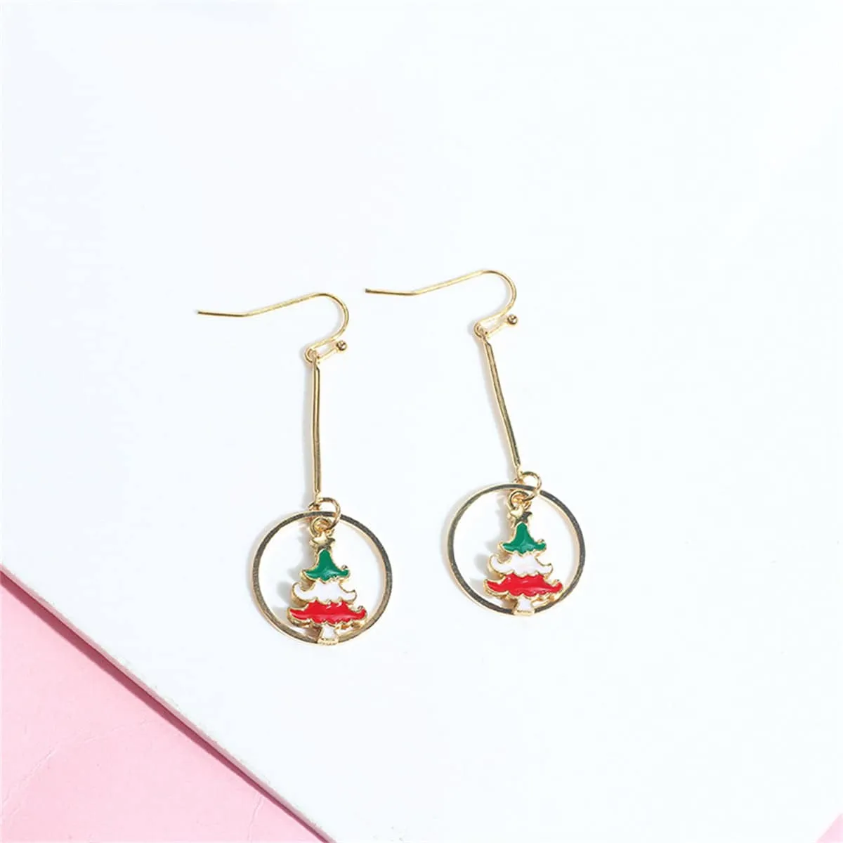 Red Enamel & Goldtone Christmas Tree Circle Drop Earrings sold by Zulily product image thumbnail 2