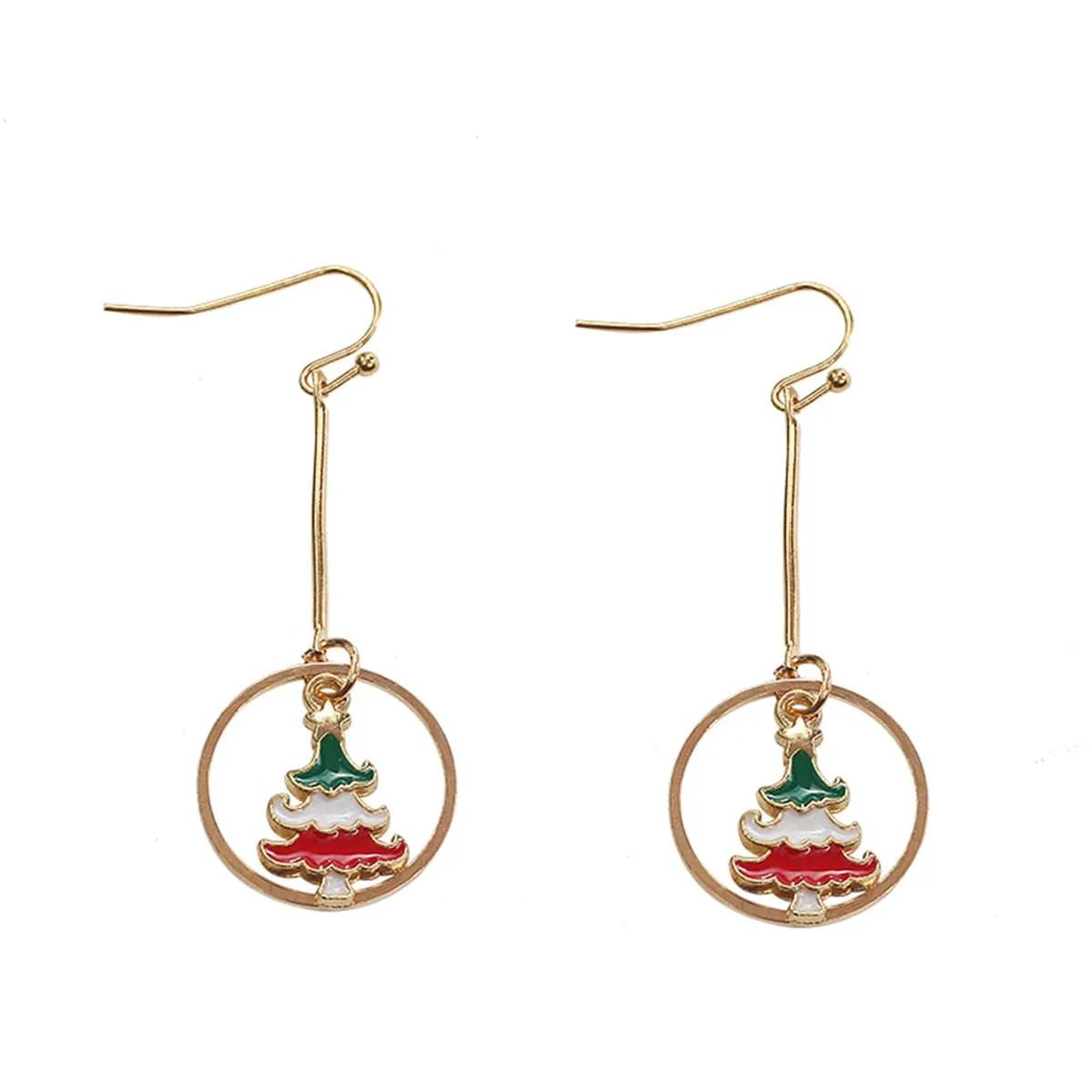 Red Enamel & Goldtone Christmas Tree Circle Drop Earrings sold by Zulily product image thumbnail 3