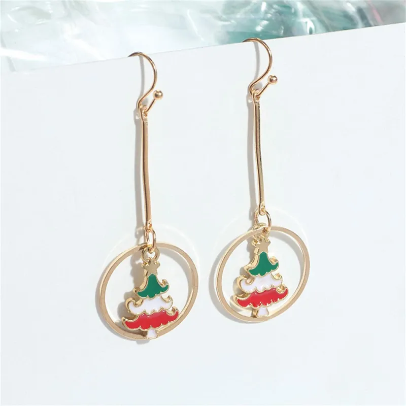 Red Enamel & Goldtone Christmas Tree Circle Drop Earrings made by Zulily