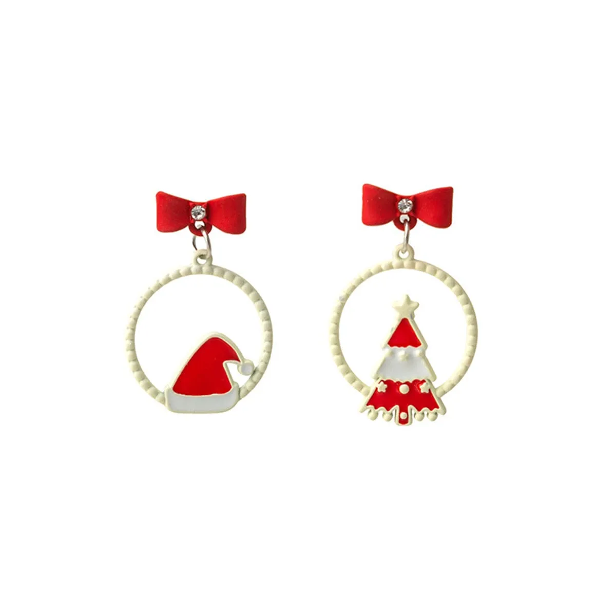 White & Red Hat Christmas Tree Circle Mismatch Drop Earrings sold by Zulily product image thumbnail 2