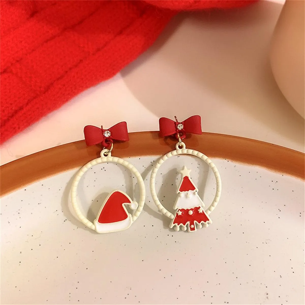 White & Red Hat Christmas Tree Circle Mismatch Drop Earrings sold by Zulily product image thumbnail 3