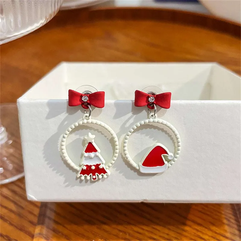White & Red Hat Christmas Tree Circle Mismatch Drop Earrings made by Zulily