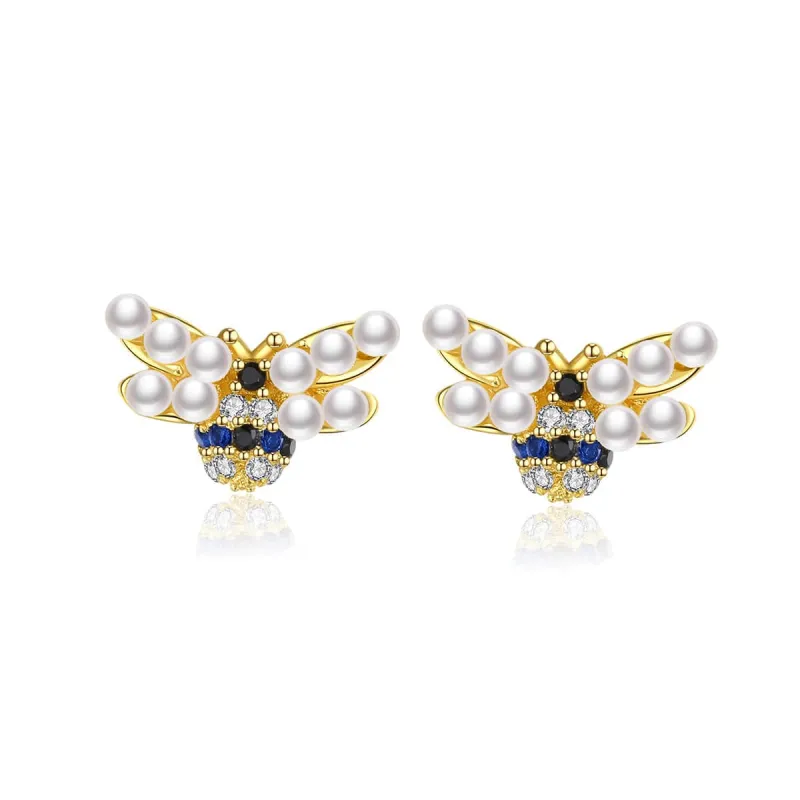 Pearl & Cubic Zirconia Goldtone Bee Stud Earrings made by Zulily