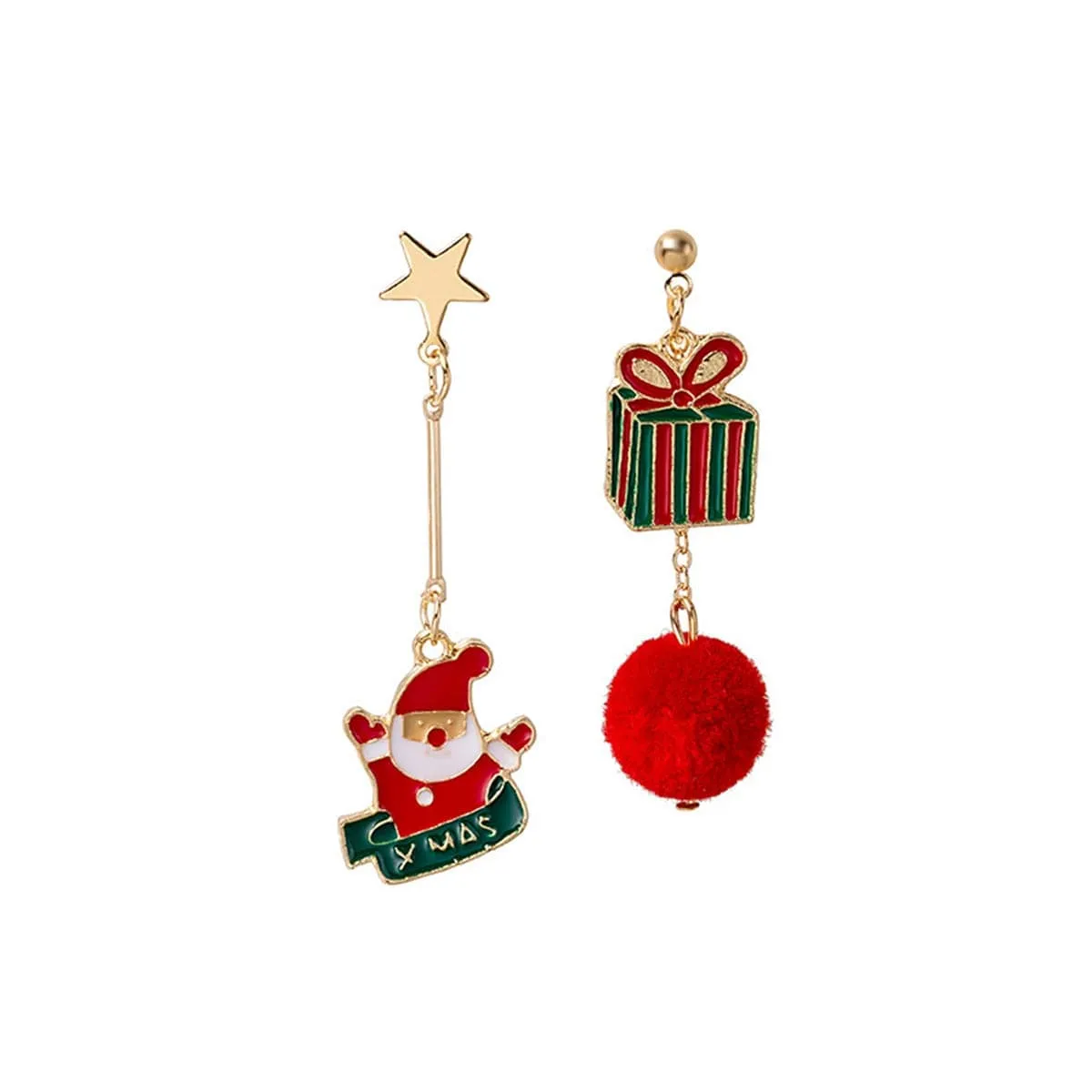 Red & Goldtone Santa Gift Box Pom-Pom Mismatch Drop Earrings sold by Zulily