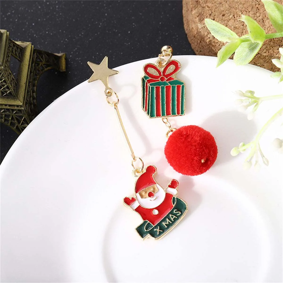 Red & Goldtone Santa Gift Box Pom-Pom Mismatch Drop Earrings sold by Zulily product image thumbnail 2