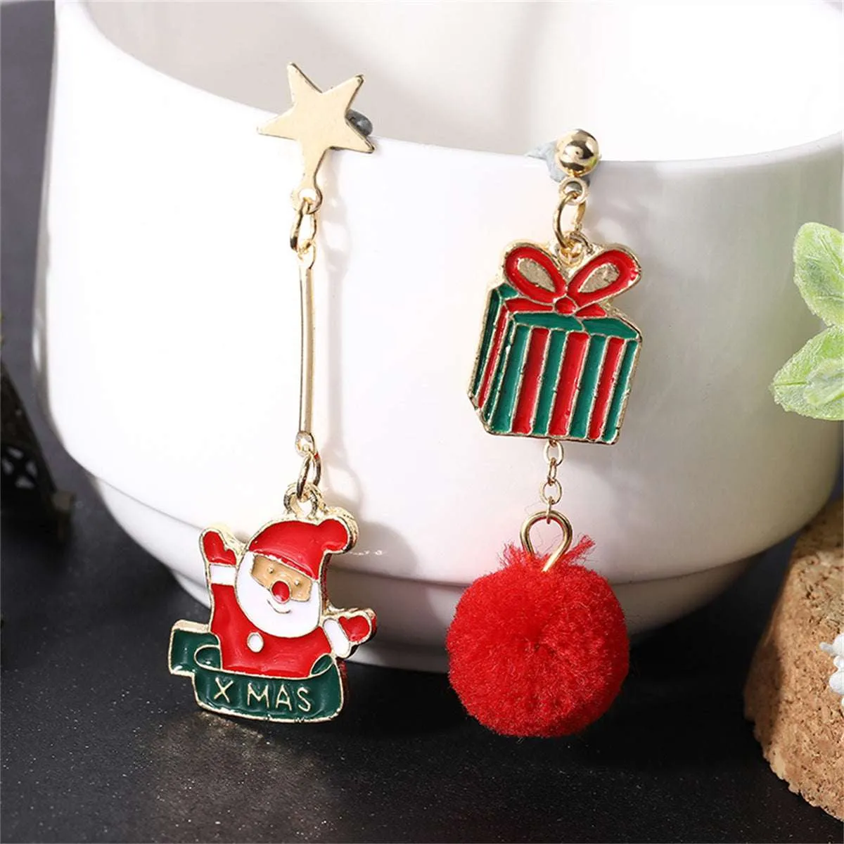 Red & Goldtone Santa Gift Box Pom-Pom Mismatch Drop Earrings sold by Zulily product image thumbnail 3