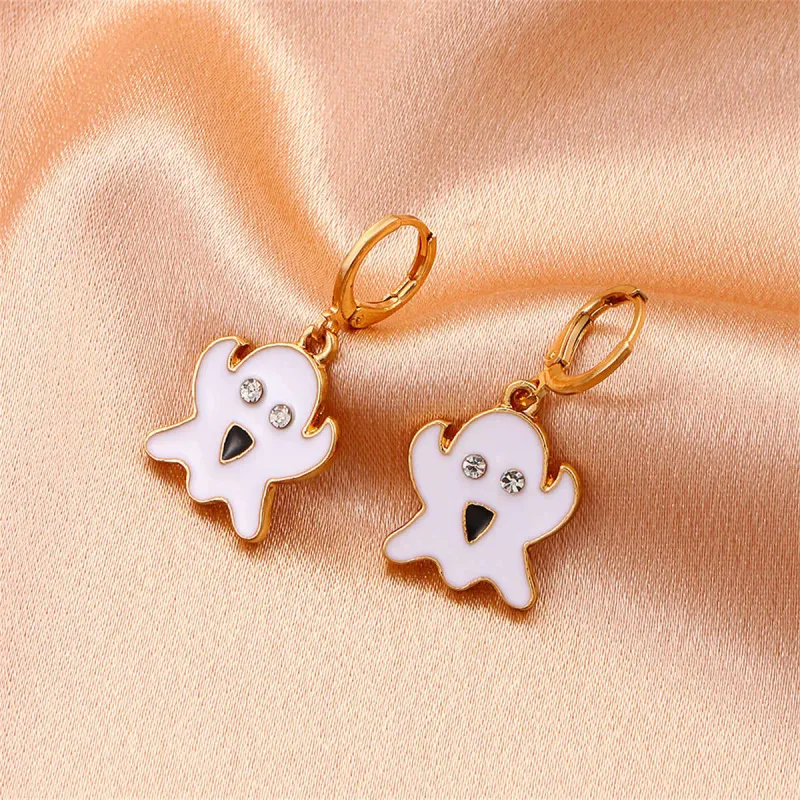White Enamel & Cubic Zirconia Goldtone Ghost Huggie Earrings made by Zulily