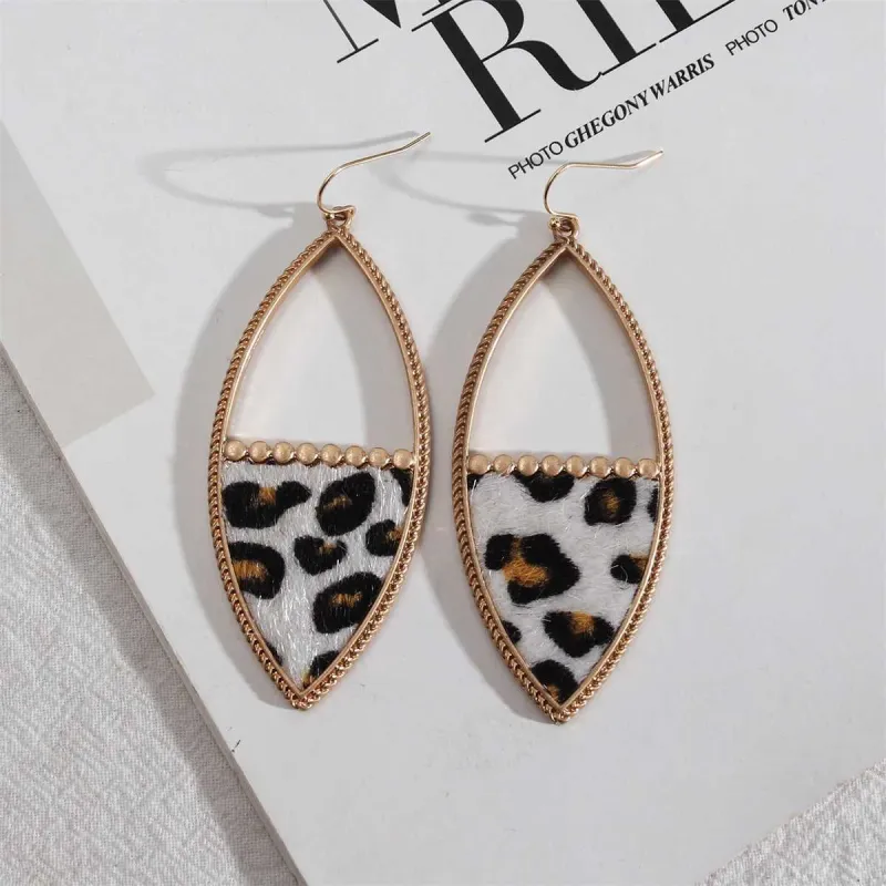 White Polystyrene & Goldtone Leopard-Print Leaves Drop Earrings made by Zulily