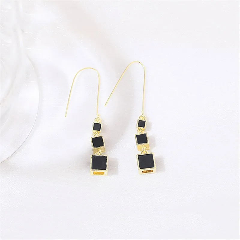 Black Enamel & Goldtone Linked Cube Drop Earrings made by Zulily