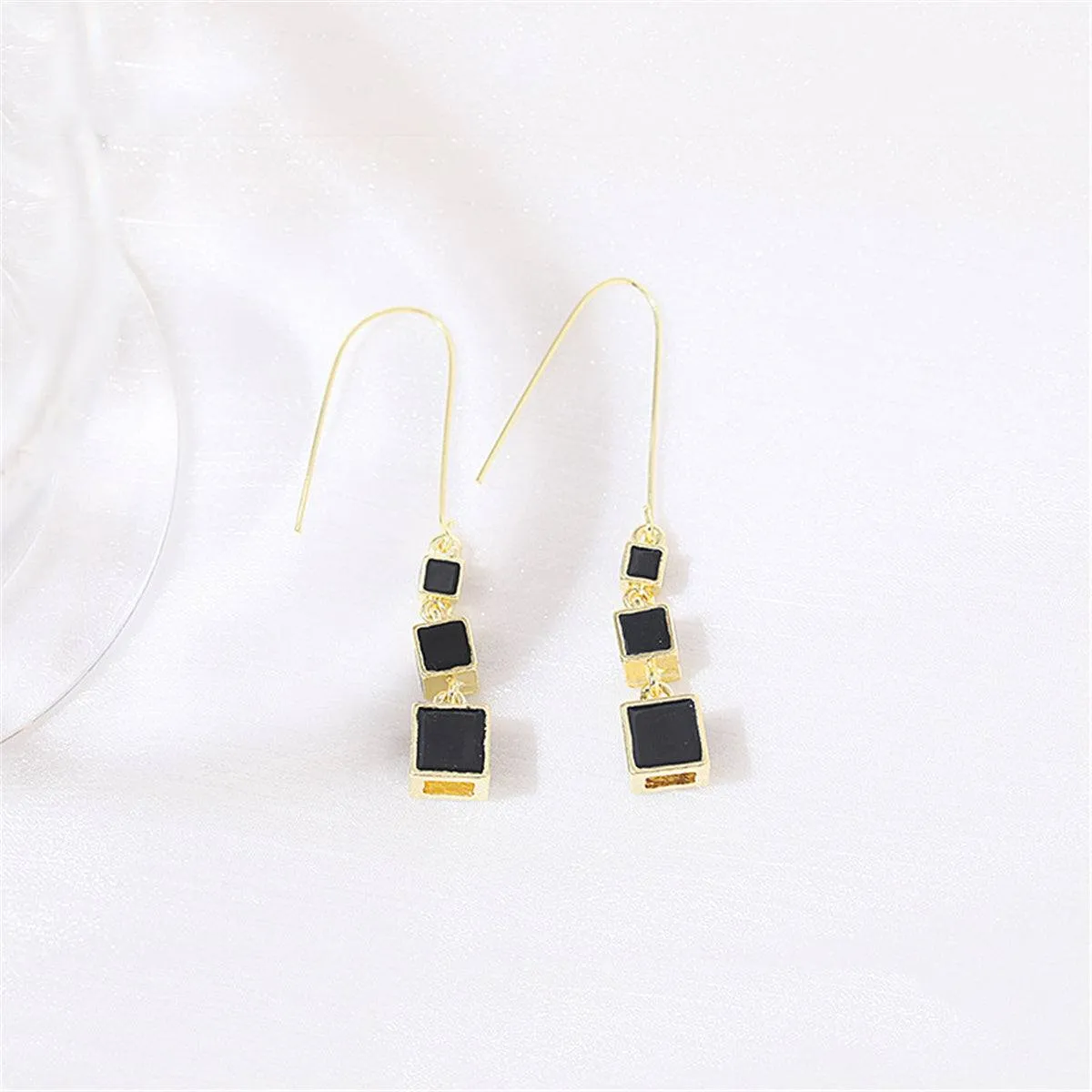 Black Enamel & Goldtone Linked Cube Drop Earrings sold by Zulily