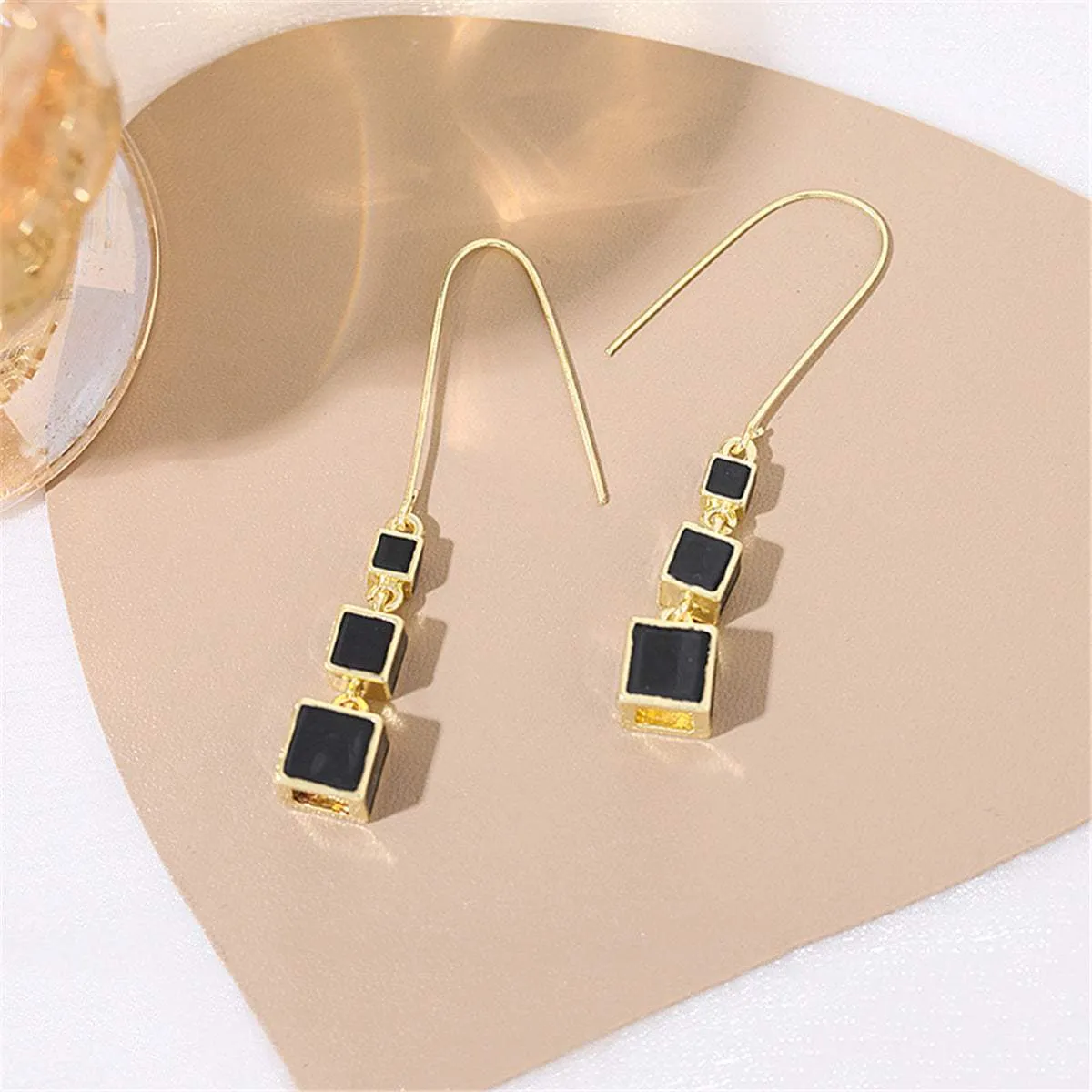 Black Enamel & Goldtone Linked Cube Drop Earrings sold by Zulily product image thumbnail 2