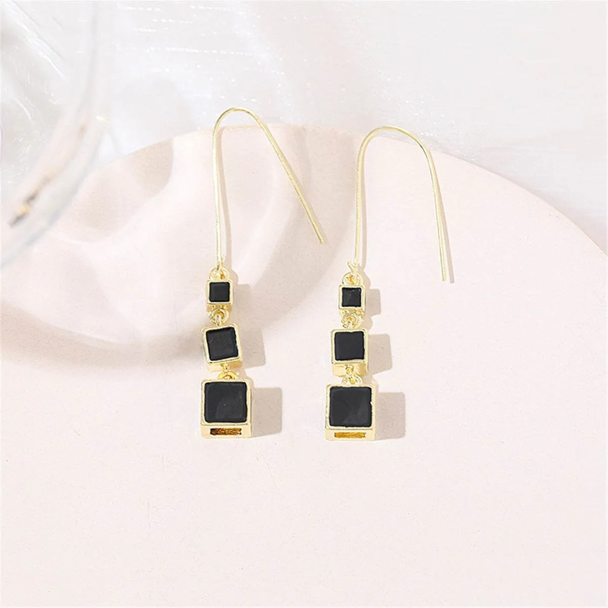 Black Enamel & Goldtone Linked Cube Drop Earrings sold by Zulily product image thumbnail 3