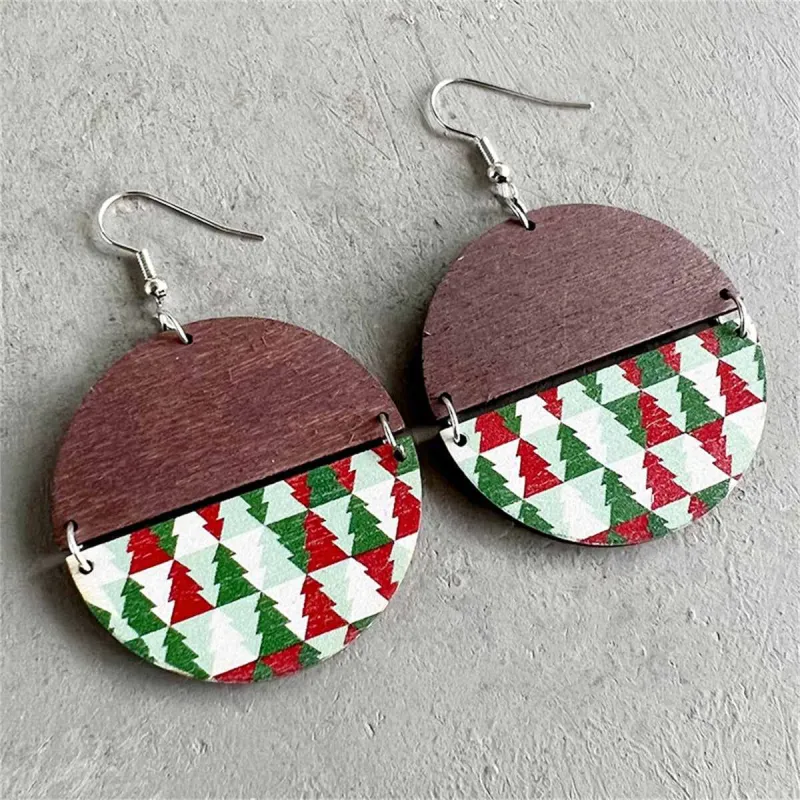 Brown & Red Trees Round Wood Drop Earrings made by Zulily