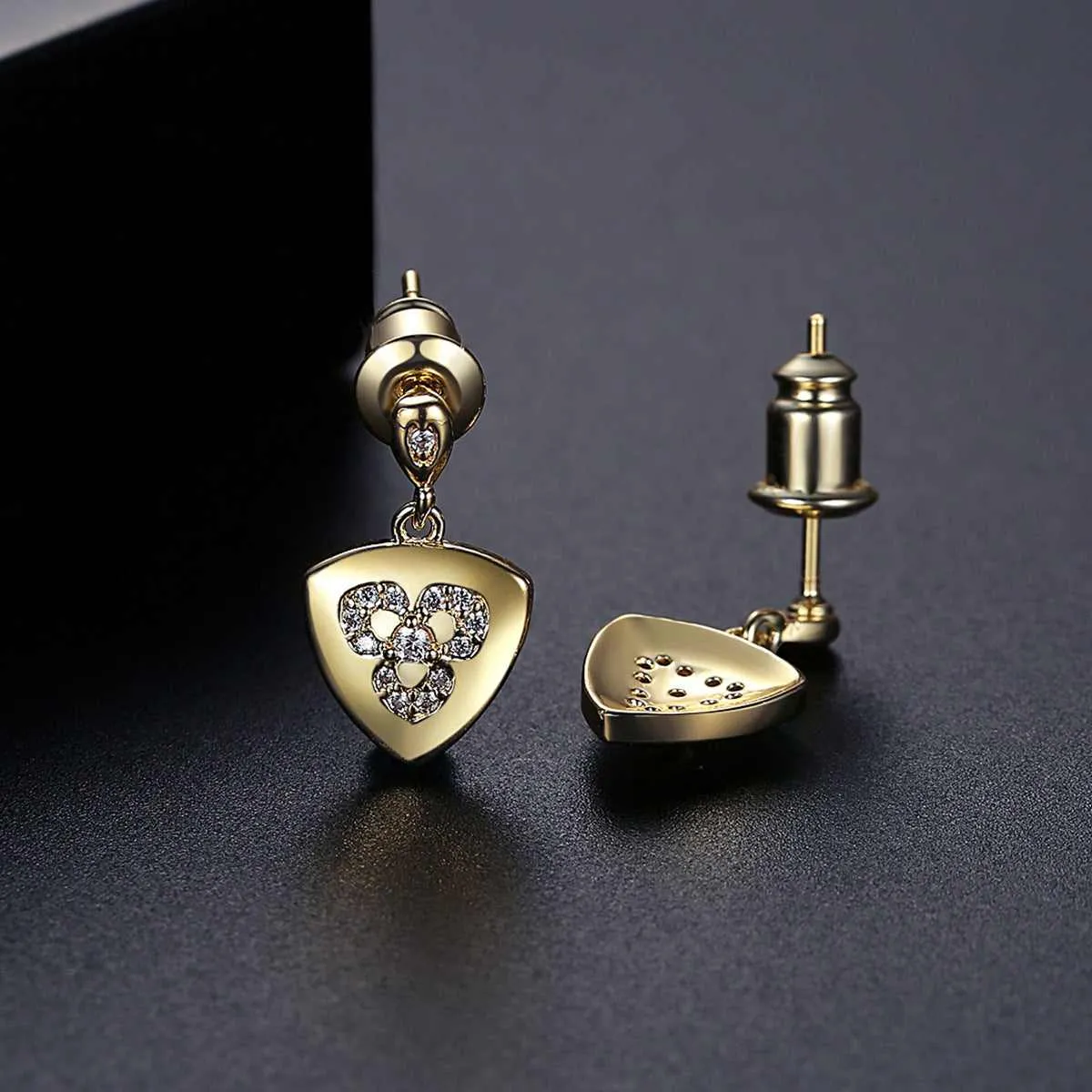 Cubic Zirconia & Goldtone Flower Shield Drop Earrings sold by Zulily product image thumbnail 3