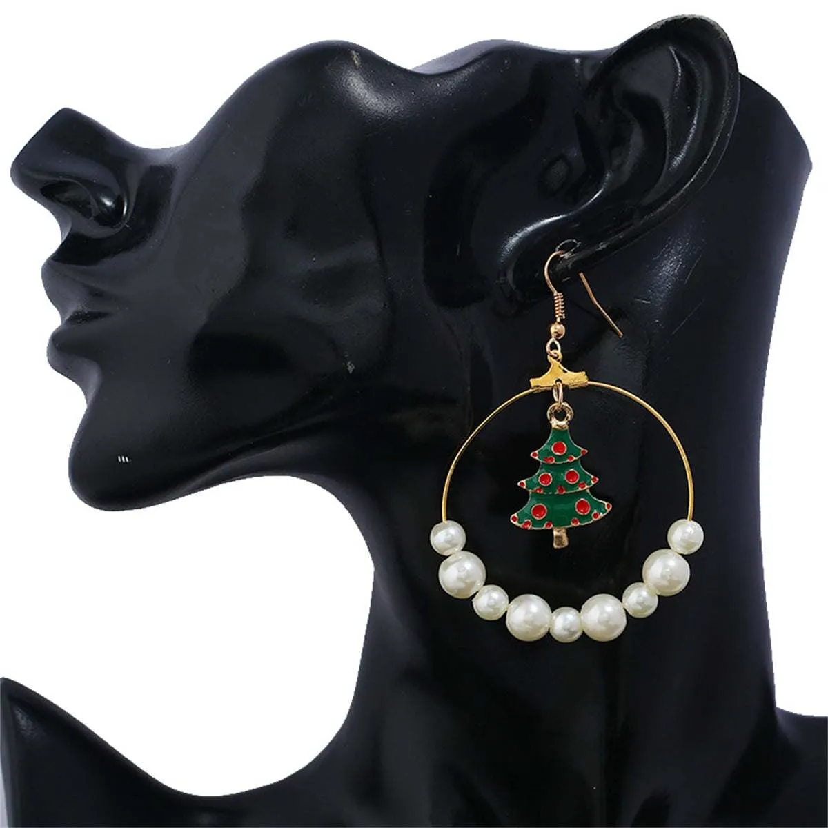 Pearl & Enamel Goldtone Christmas Tree Circle Drop Earrings sold by Zulily product image thumbnail 3