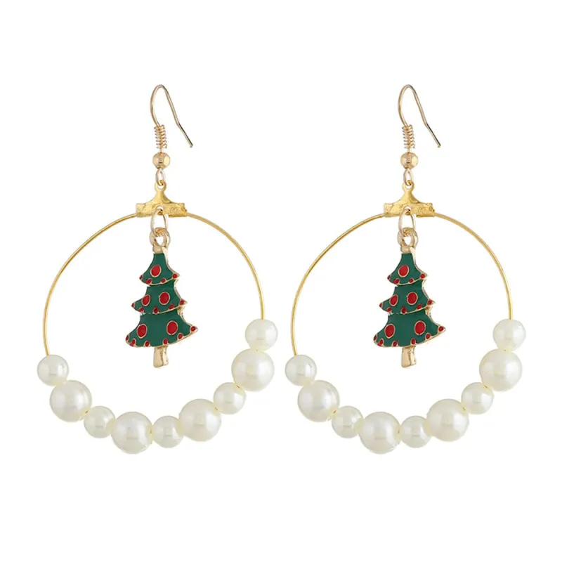 Pearl & Enamel Goldtone Christmas Tree Circle Drop Earrings made by Zulily