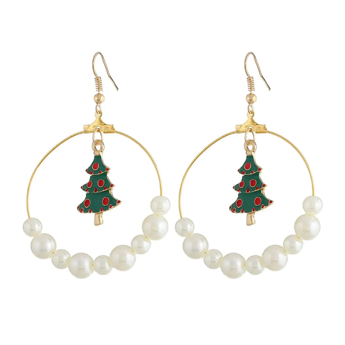 Pearl & Enamel Goldtone Christmas Tree Circle Drop Earrings sold by Zulily